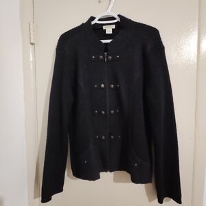 Orvis Navy 100% Wool Zip Up Cardigan